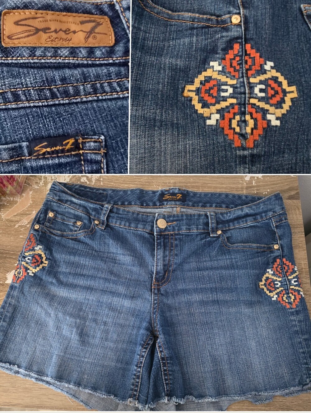 Seven7 Luxe Cutoff Jean Shorts Stretch Denim with Embroidery Seven 7 Plus Sz 20